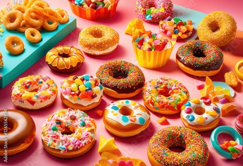 Wallpaper Mural vibrant arrangement colorful junk food snacks spread bright playful surfaces filled fun excitement, candy, cupcakes, cookies, desserts, doughnuts, edible Torontodigital.ca