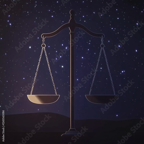 Balancing justice night sky visual art cosmic background silhouette perspective legal concept photo