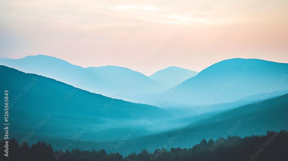 Serene Blue Mountains Under a Soft Dawn Sky Serene Blue Mountains Under a Soft Dawn Sky