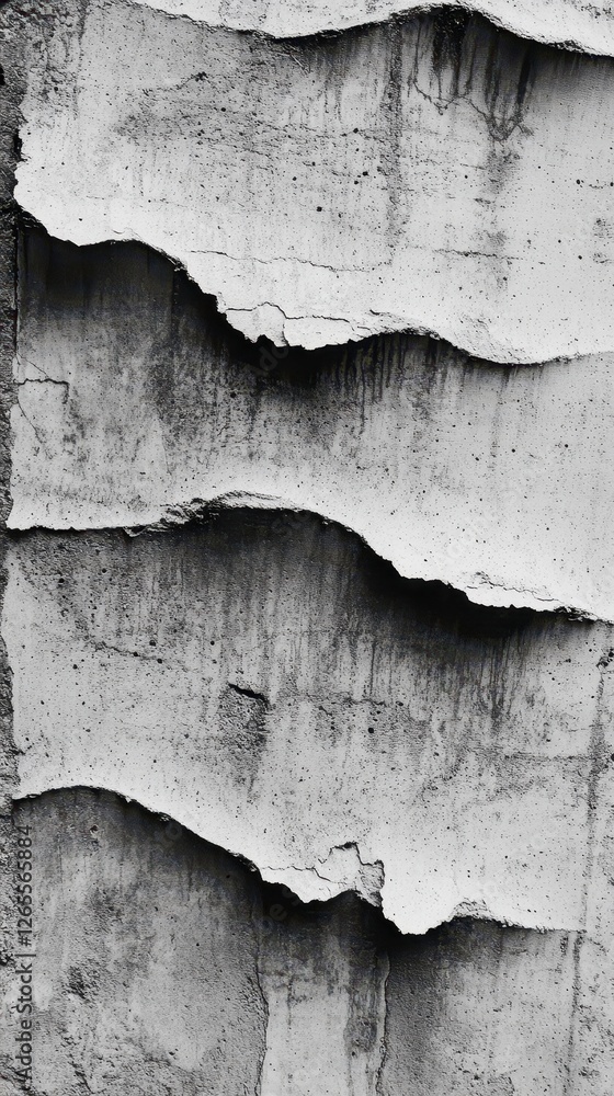 Obraz premium Eroded concrete wall exhibits a layered wavy abstract pattern