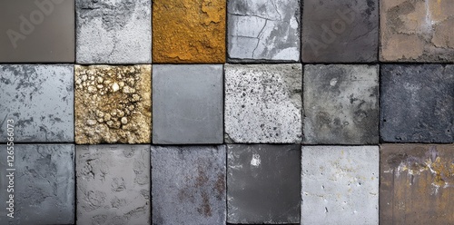 Varied square blocks show textures of concrete and stone photo