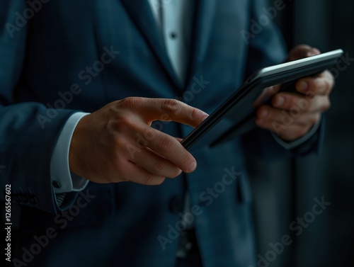 Close-up of hands, hand using phone, hand using tablet, business.ai_generated