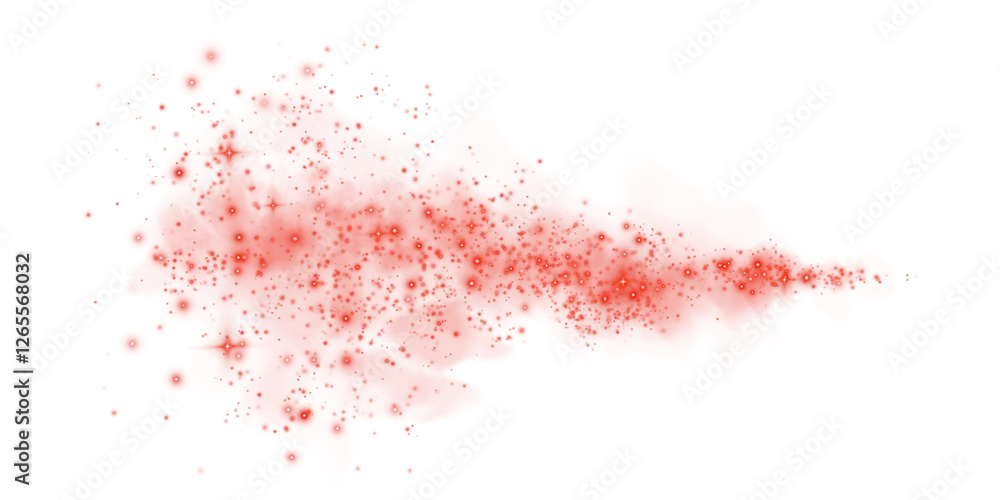 Obraz premium Fantastic red smoke background. Magic red smoke with glitter and small particles of twinkling stars. Fog with luminous particles. Red vapor with stardust. Morning fog over land or water. PNG.