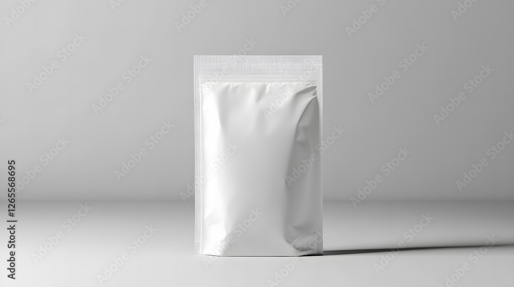 White sealed packaging bag with bright lighting. White sealed packaging bag with bright lighting.