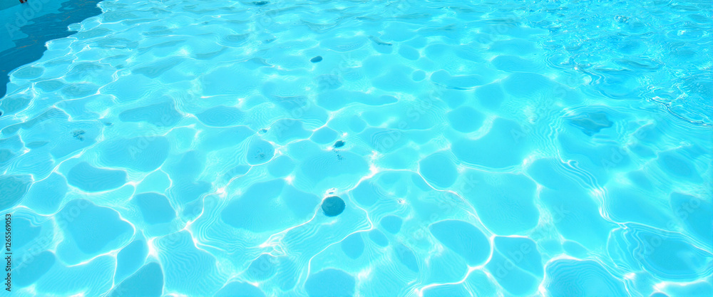 Sparkling blue swimming pool with clear water in sunny backyard, relaxation Sparkling blue swimming pool with clear water in sunny backyard, relaxation