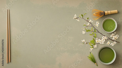 Admiring Cherry Blossoms Japan Traditional Scroll Painting Serene Environment Close-Up View Cultural Heritage photo