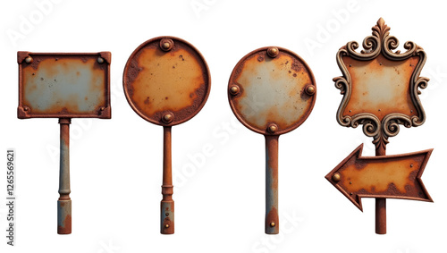 Rustic Metal Signs Collection Vintage Ornate Arrow Blank Rusty Retro Design Elements Signage