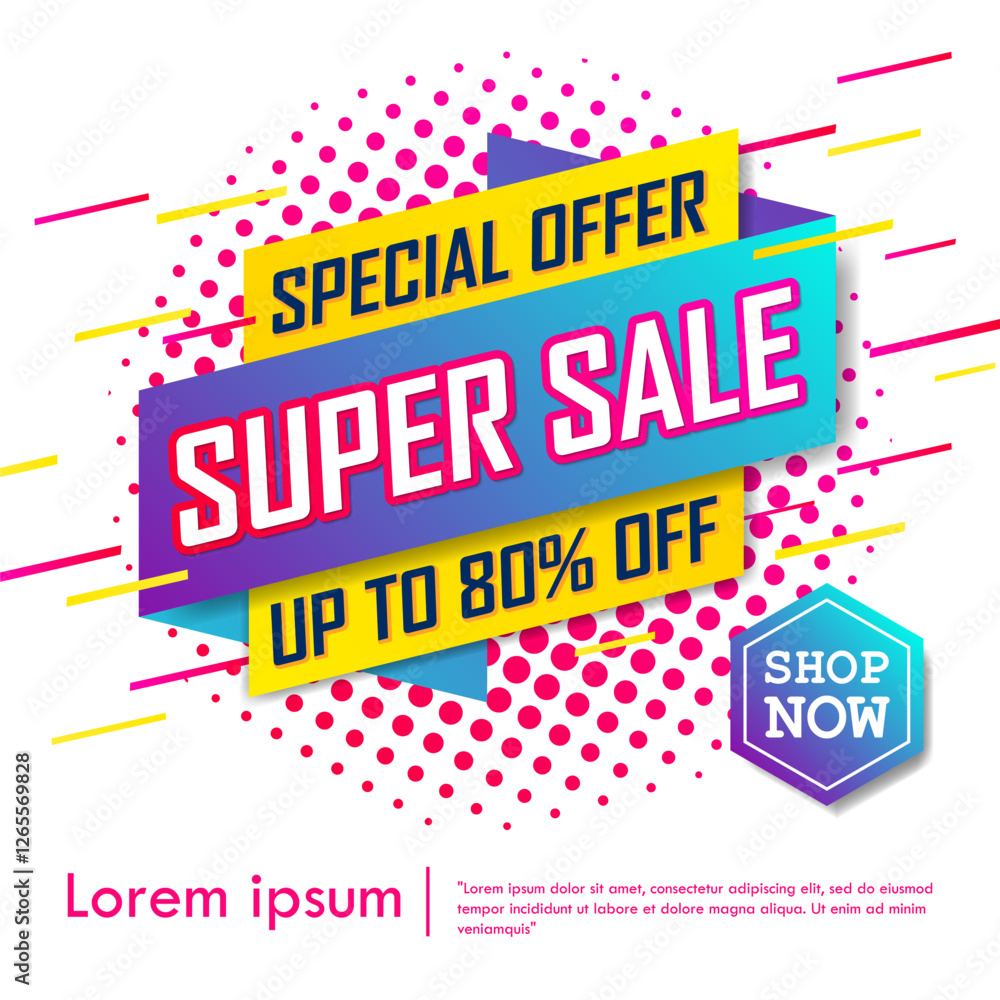 Naklejka premium Super sale special up to 80% off. big sale, end of season special offer banner. sale banner template design background. vector illustration typography banner design concept.