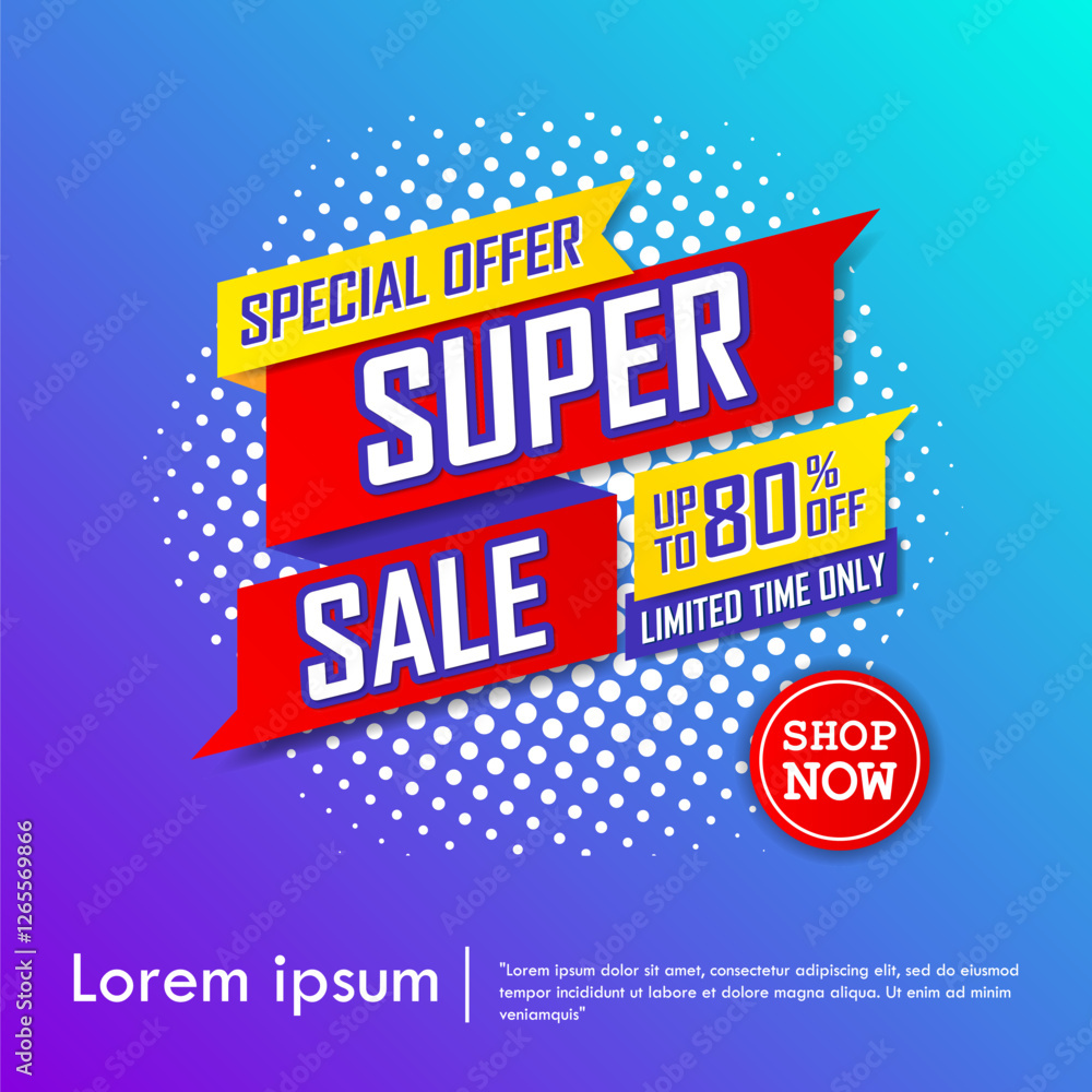 Naklejka premium Super sale special up to 80% off. big sale, end of season special offer banner. sale banner template design background. vector illustration typography banner design concept.