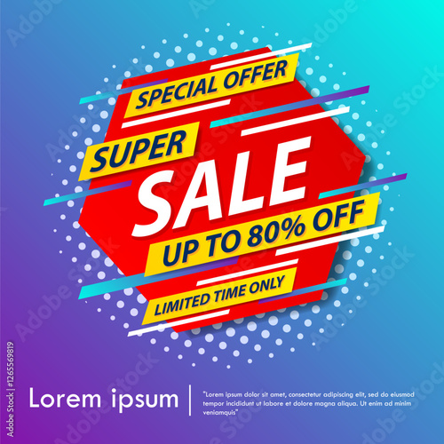 Super sale special up to 80% off. big sale, end of season special offer banner. sale banner template design background. vector illustration typography banner design concept.