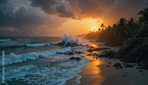 Footage of a Rainy Beach with Thunderstrikes photo