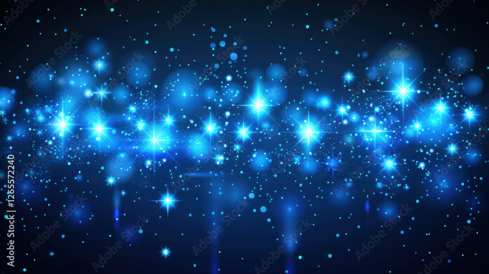 Fototapeta premium mesmerizing blue starry background with sparkling lights and bokeh effects, creating magical atmosphere. Perfect for festive or dreamy themes