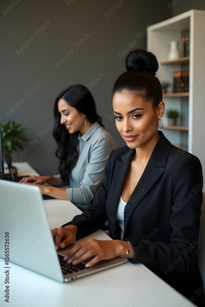 two businesswomen working together in office two businesswomen working together in office