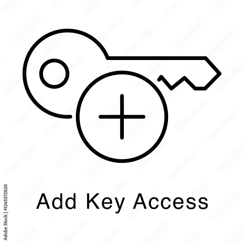 Obraz premium Add Key Access Icon – Granting Permissions and Security Credentials - Vector Editable Stroke Line Icon