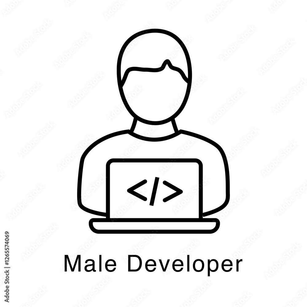 Secure Developer Icon – Male Coder with Secure Access - Vector Editable Stroke Line Icon Secure Developer Icon – Male Coder with Secure Access - Vector Editable Stroke Line Icon