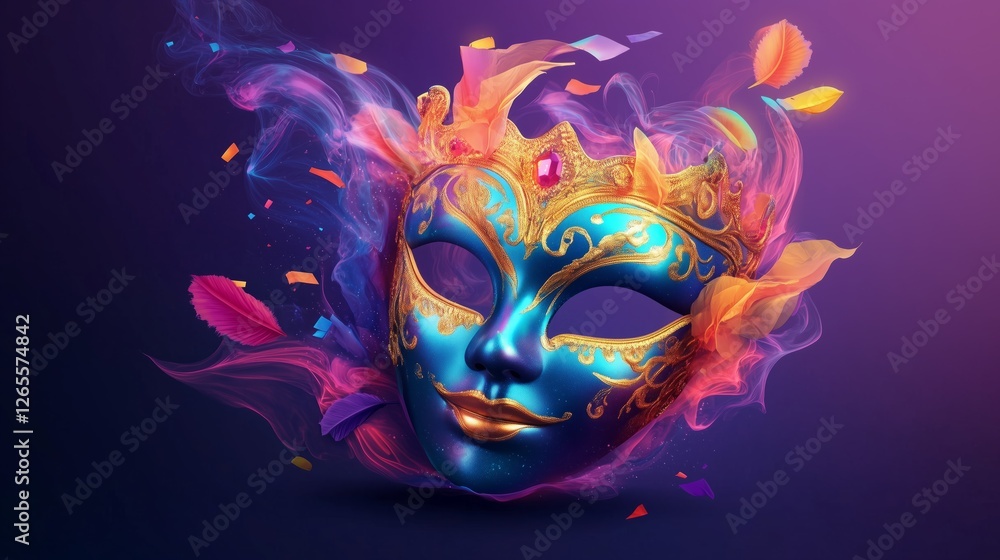 Vibrant fantasy art whimsical masquerade mask close-up illustration Vibrant fantasy art whimsical masquerade mask close-up illustration