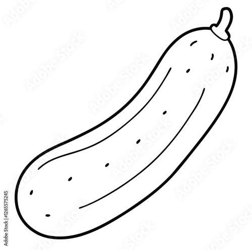 Cucumber vegetable outline black and white cute drawing. The vegetable is the main focus of the image. The vegetable adds a touch of nature and freshness to the scene. The image is simple and clear