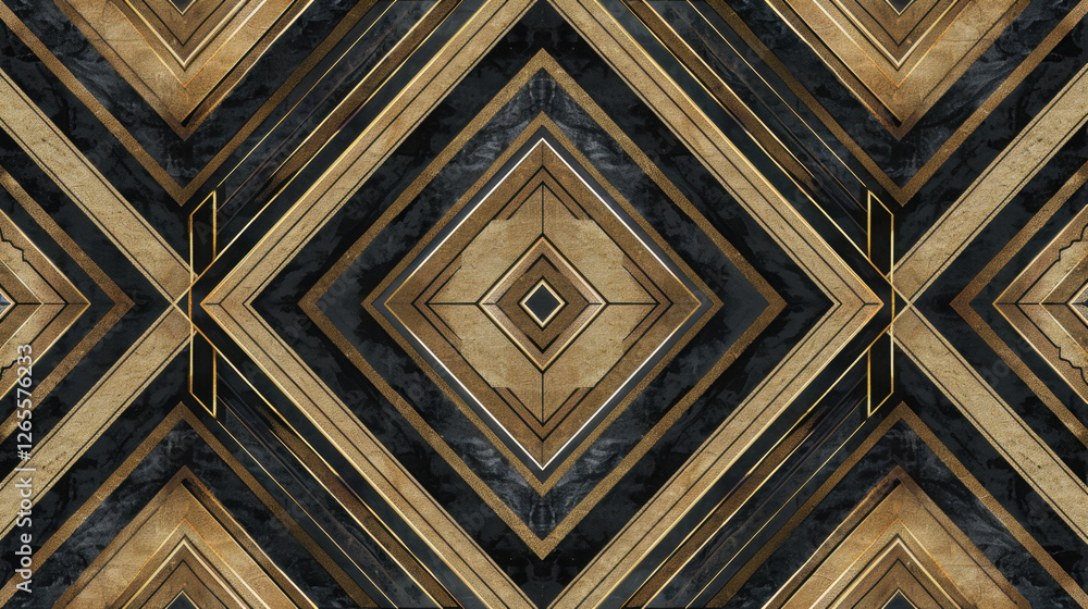 Obraz premium Geometric pattern with diamonds in gold and black tones, creating modern and elegant design. Perfect for backgrounds or wallpapers