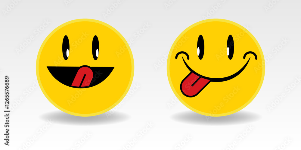 Fototapeta premium yummy emoji icon. funny smiling face with mouth and tongue gourmet enjoying taste and hungry. delicious, happy yellow character isolated cartoons symbol.