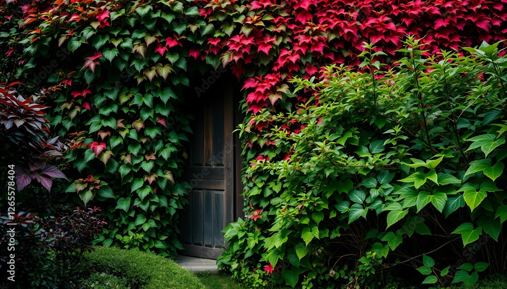 Enchanting Doorway Cloaked in Vibrant Autumn Foliage and Greenery Enchanting Doorway Cloaked in Vibrant Autumn Foliage and Greenery