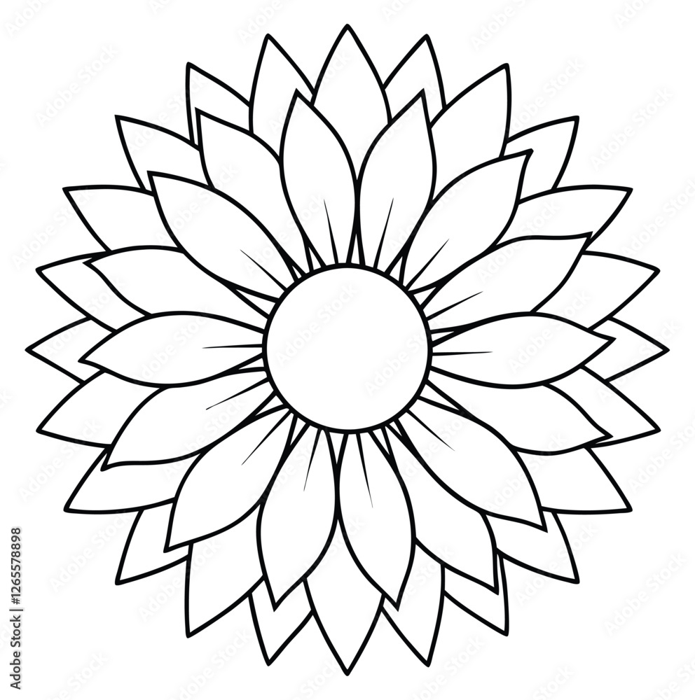 Sunflower outline black and white cute drawing. The flower is the main focus of the image. The flower adds a touch of nature and freshness to the scene. The image is simple and clear. Sunflower outline black and white cute drawing. The flower is the main focus of the image. The flower adds a touch of nature and freshness to the scene. The image is simple and clear.