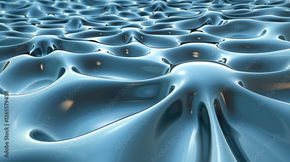 Obraz premium Smooth, reflective blue surface with wavy patterns creating fluid appearance, evoking sense of calm and tranquility