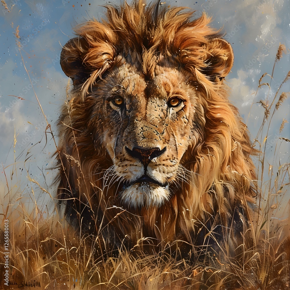 Fototapeta premium Majestic Lion Capturing the Strength and Presence in its Natural Habitat