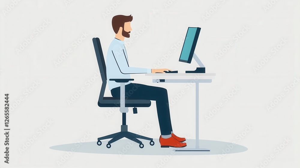 Office Worker at Computer Desk with Minimalist Design Office Worker at Computer Desk with Minimalist Design