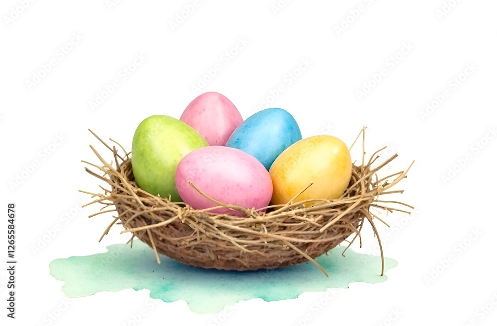 Easter eggs in nest on white background Easter eggs in nest on white background
