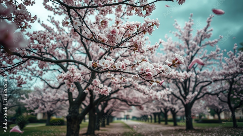 Obraz premium Stunning Cherry Blossom Trees in Full Bloom