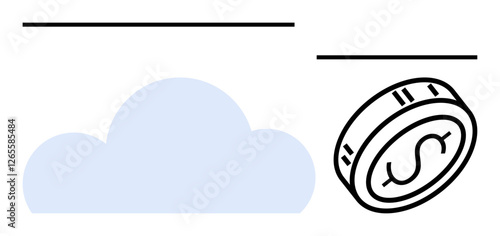 Blue cloud icon next to a black and white coin with a dollar sign. Ideal for financial technology, digital currency, cloud services, economic growth, online transactions, investment strategies