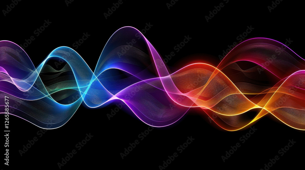 Fototapeta premium Vibrant abstract waves in various colors create dynamic visual effect. flowing lines represent energy and movement, evoking sense of rhythm and harmony