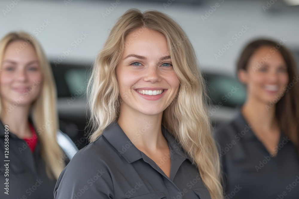 Three women are smiling and posing for a photo Three women are smiling and posing for a photo