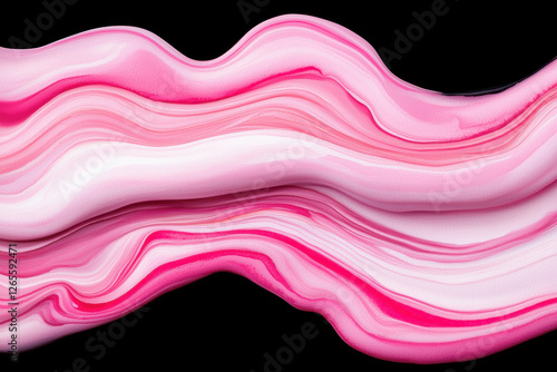 Abstract pink and white fluid waves on black background, creating vibrant flow