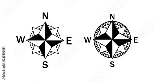 Compass Icon set, Compass line symbol featuring the latters 'N E S W' png and vector illustration on transparent background