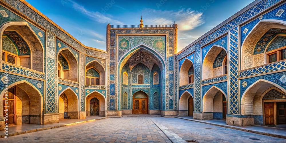 Obraz premium Ancient Uzbek Madrasah Courtyard: Architectural Detail Stock Photo