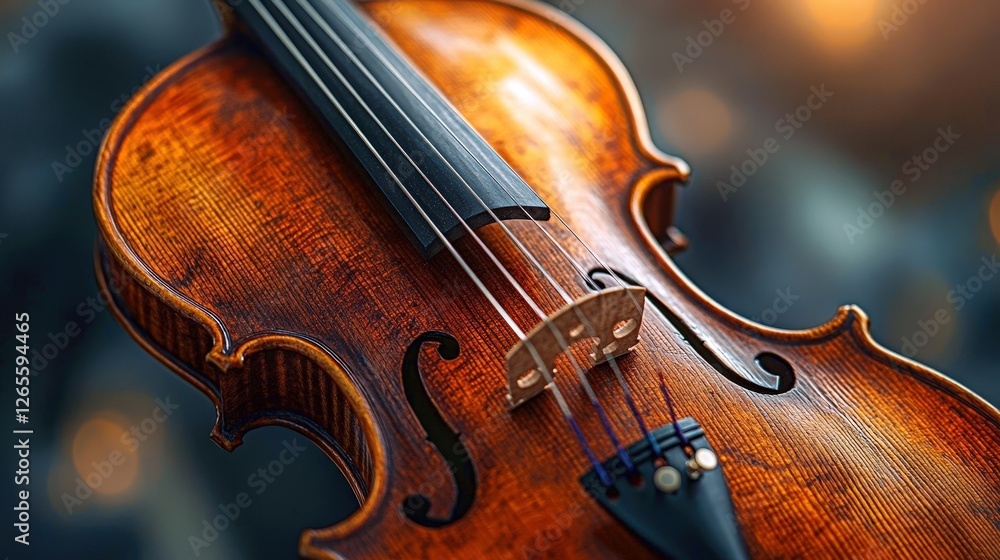 Fototapeta premium Elegant fingers shaping melodies on vintage violin strings during a quiet evening performance