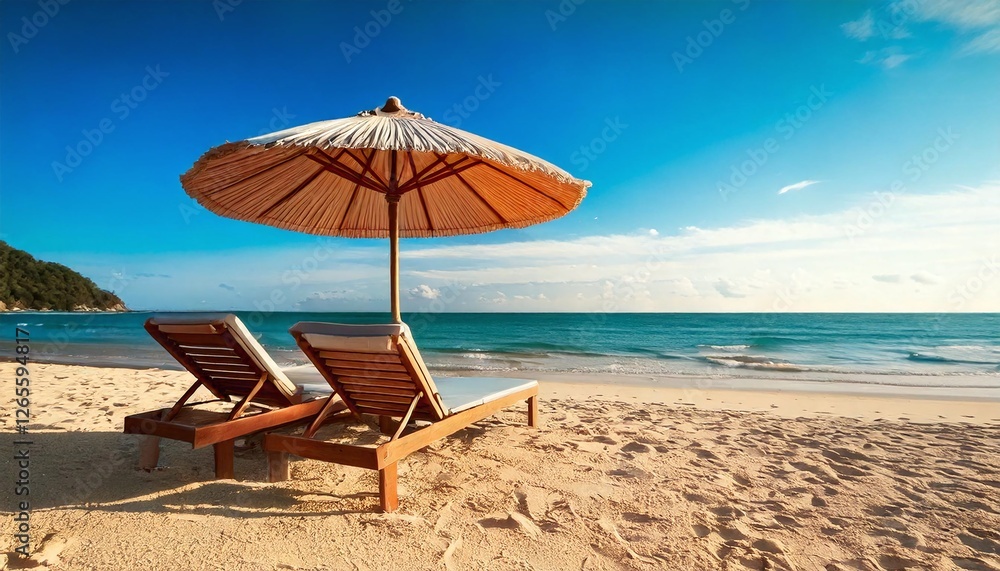 lounge chairs on the beach  at sunset.