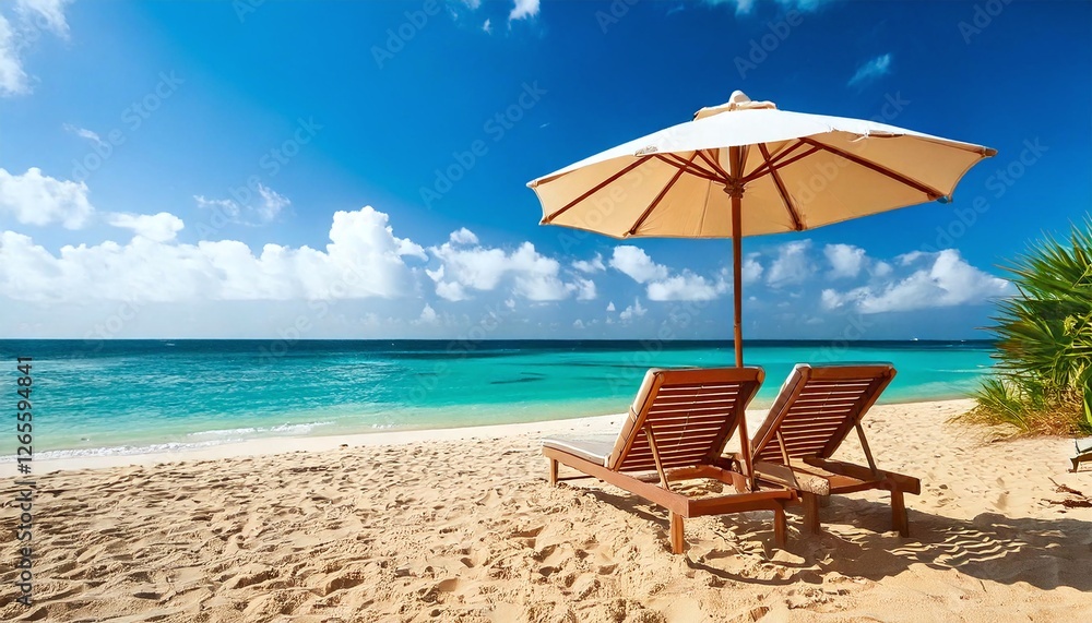 Beach chair and umbrella on sand beach. Beach chair and umbrella on sand beach.
