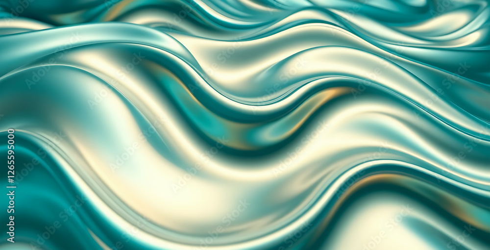 Abstract fluid art with vibrant teal and gold iridescent waves, glossy reflective surface, modern liquid light energy motion design Abstract fluid art with vibrant teal and gold iridescent waves, glossy reflective surface, modern liquid light energy motion design