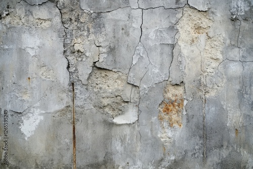 Cracked concrete wall exposing rebar in urban environment industrial decay and structural integrity analysis from a close-up viewpoint