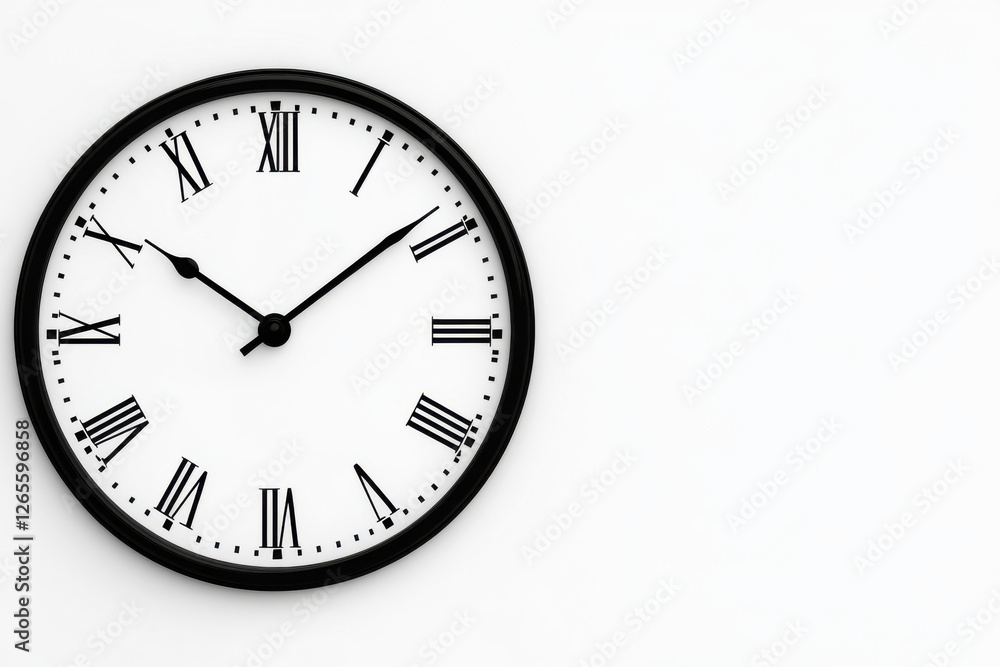 A black and white clock with roman numerals showing the time as 10:30 A black and white clock with roman numerals showing the time as 10:30