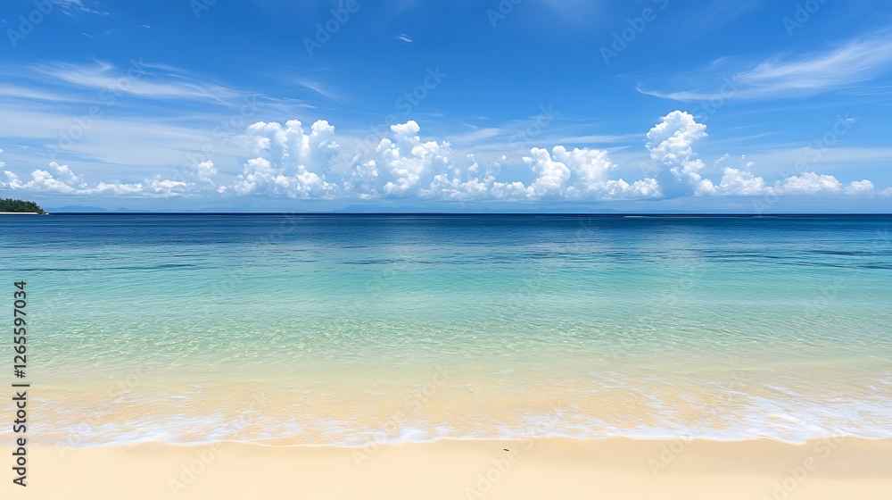 Tranquil Beach Scene Under a Blue Sky With Fluffy Clouds Tranquil Beach Scene Under a Blue Sky With Fluffy Clouds