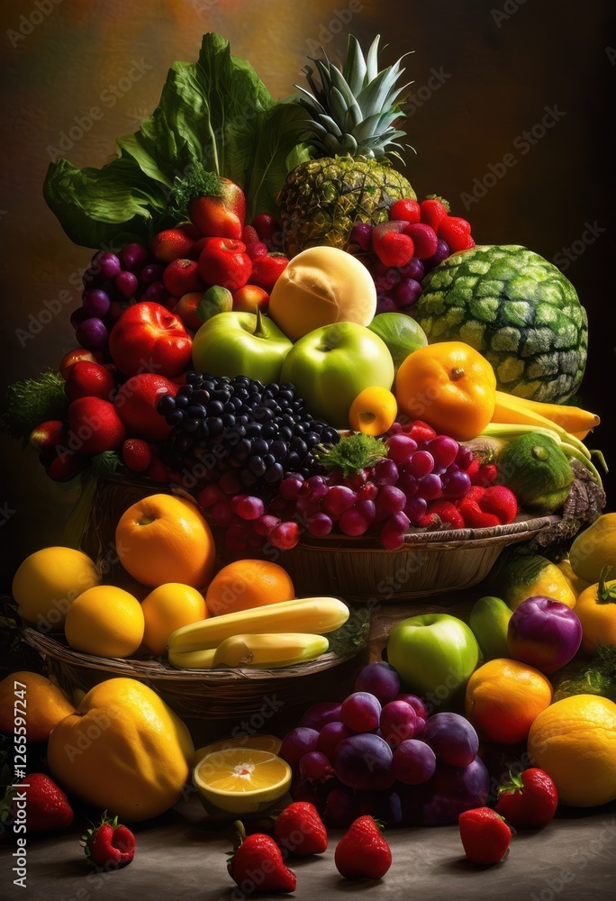 vibrant display colorful fruits vegetables floating artistic arrangement, colors, fresh, produce, summer, harvest, nature, organic, bright, tropical, citrus vibrant display colorful fruits vegetables floating artistic arrangement, colors, fresh, produce, summer, harvest, nature, organic, bright, tropical, citrus