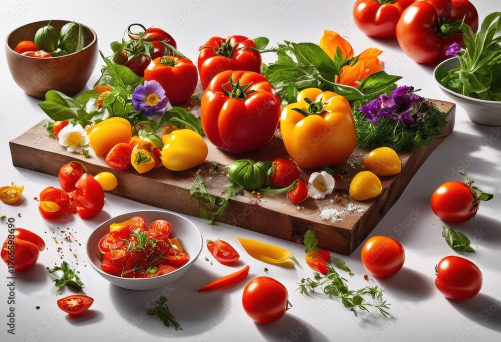 vibrantly colored ingredients artistically arranged clean white surface culinary presentation food, arrangement, aesthetic, appeal, baking, beauty, bouquet vibrantly colored ingredients artistically arranged clean white surface culinary presentation food, arrangement, aesthetic, appeal, baking, beauty, bouquet