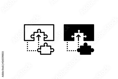 Minimalist Puzzle Integration Icons in Black and White Vector