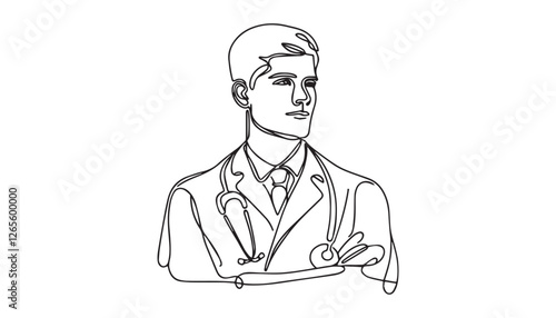 Continuous one single minimal line drawing doctor