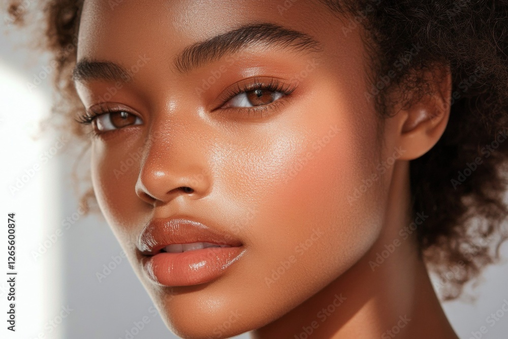 Close-up of young african female with flawless skin and natural makeup Close-up of young african female with flawless skin and natural makeup