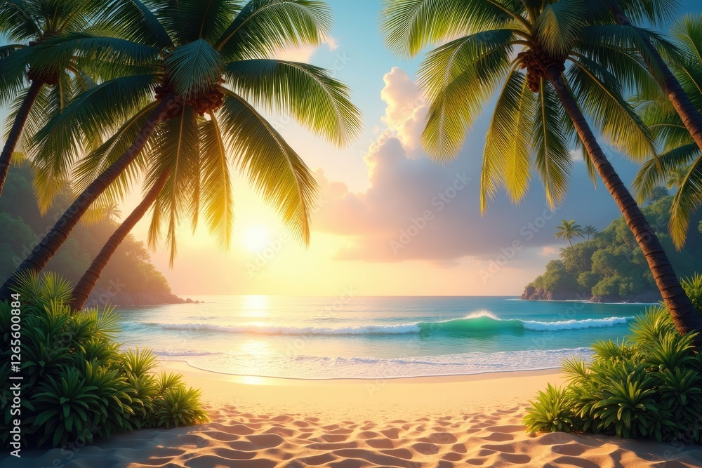 Island Retreat: Waves, Palms, and Golden Skies Island Retreat: Waves, Palms, and Golden Skies
