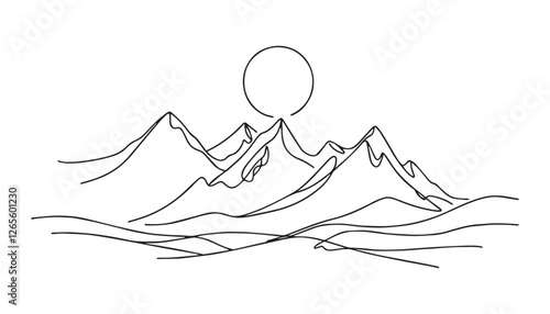 Continuous one single minimal line drawing mountain